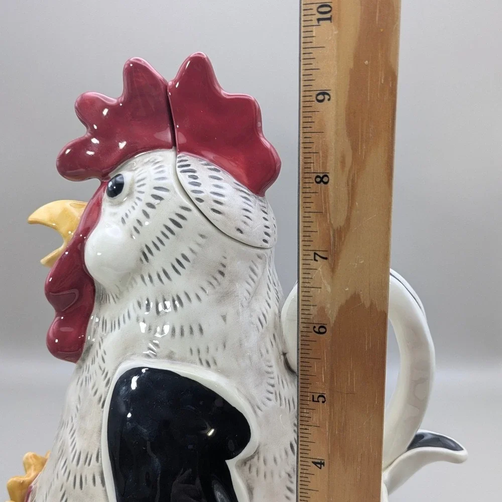 Blue Sky Heather Goldminc Rooster Teapot‎ Ceramic Farmhouse Tulip 2018 White Red